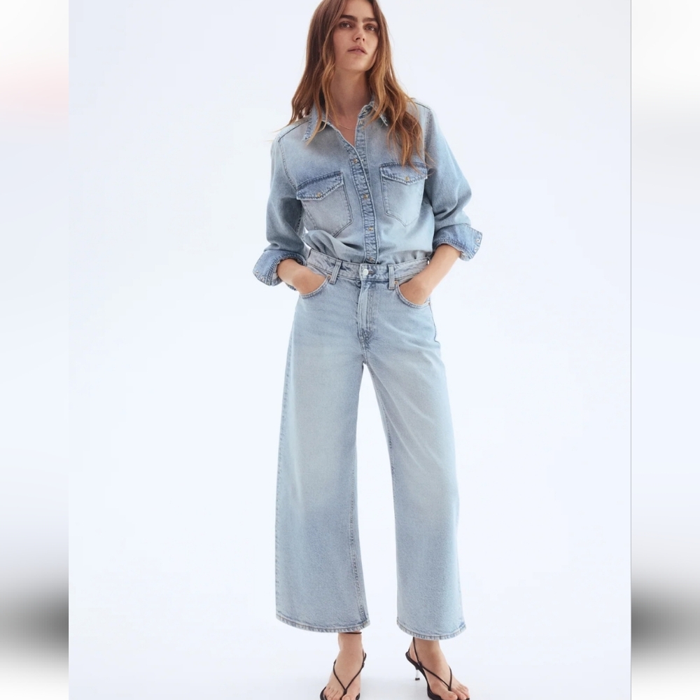 H&M Baggy Wide Low Loose Fit Jeans - Light Blue Denim - Y2K Loose Fit - Size 10